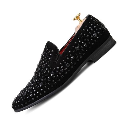 Black Spikes Party Flats New Brand Mens Loafers Luxury Shoes Denim And Metal Sequins High Quality Casual Shoes Men Oxfords