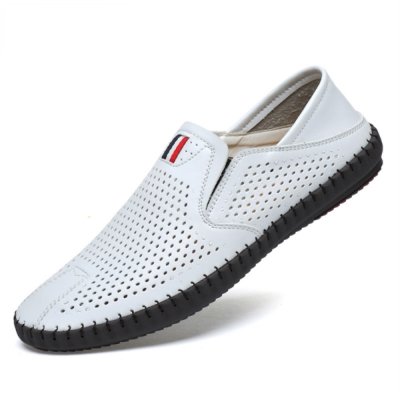 Hot sale Men's Summer Mocassins 2021 Leather loafers Slip on soft casual shoes comfortable drive flats White breathable