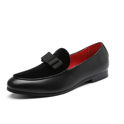 Luxury Bowknot Dress Shoes Male Flats Loafers Black Patent Leather Red Suede Loafers Men Formal Wedding Shoes Zapatos Hombre